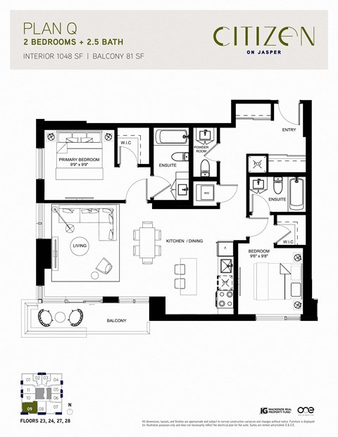 2 bed 2.5 bath Q Floor Plan at Citizen on Jasper, Edmonton, AB